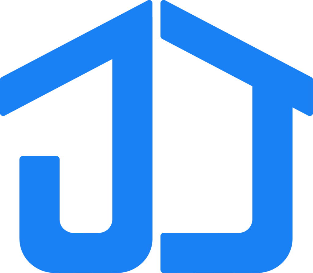 JJ Quality Roofing Brandmark, two jjs that form the shape of a roof